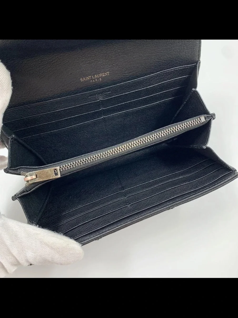 Saint Laurent Black Quilted Leather Envelope Wallet with Silver YSL Logo